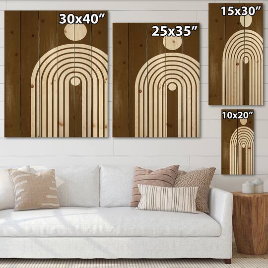 Designart - Terracotta Minimalist Boho Rainbow II - Modern Print on Natural Pine Wood